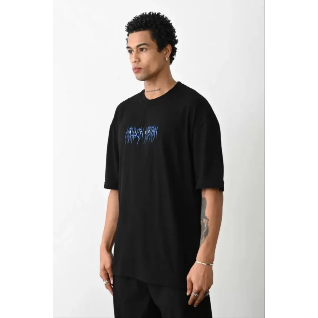 Unisex Baskılı Oversize T-Shirt - Siyah - 100235 Unisex Baskılı Oversize T-Shirt - Siyah - 100235