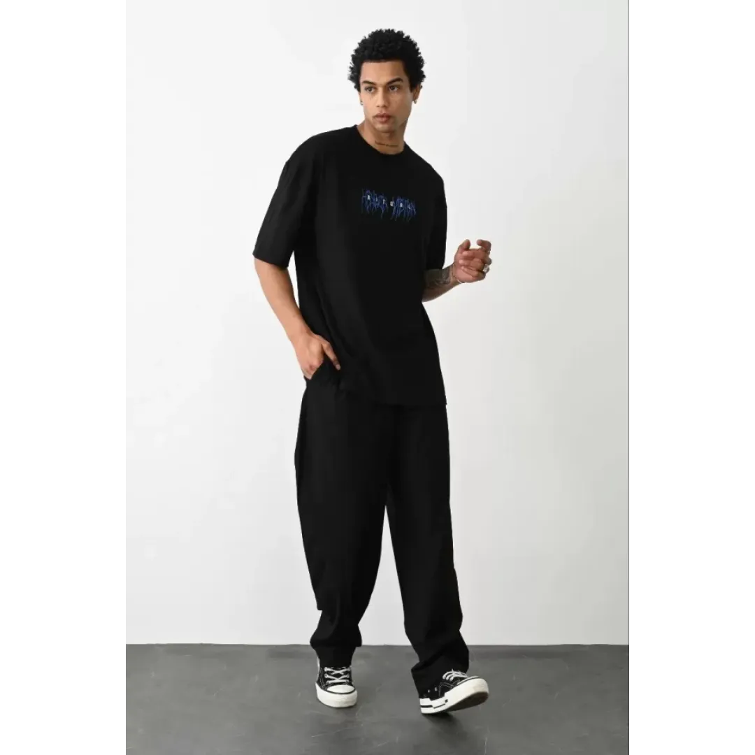 Unisex Baskılı Oversize T-Shirt - Siyah - 100235 Unisex Baskılı Oversize T-Shirt - Siyah - 100235