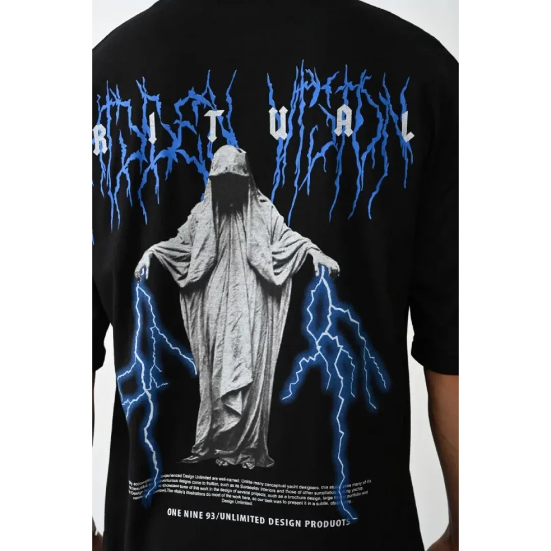 Unisex Baskılı Oversize T-Shirt - Siyah - 100235 Unisex Baskılı Oversize T-Shirt - Siyah - 100235