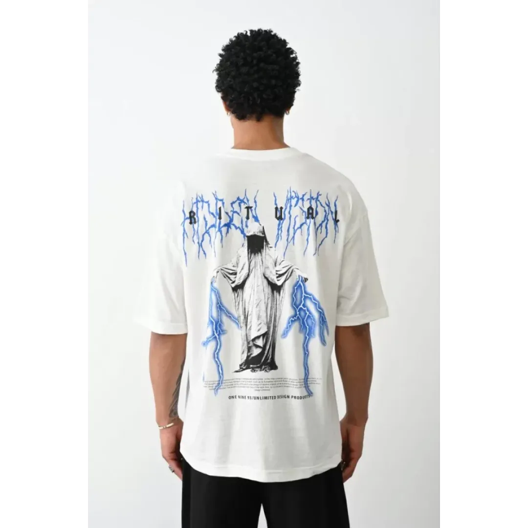 Unisex Baskılı Oversize T-Shirt - Beyaz - 100236 Unisex Baskılı Oversize T-Shirt - Beyaz - 100236