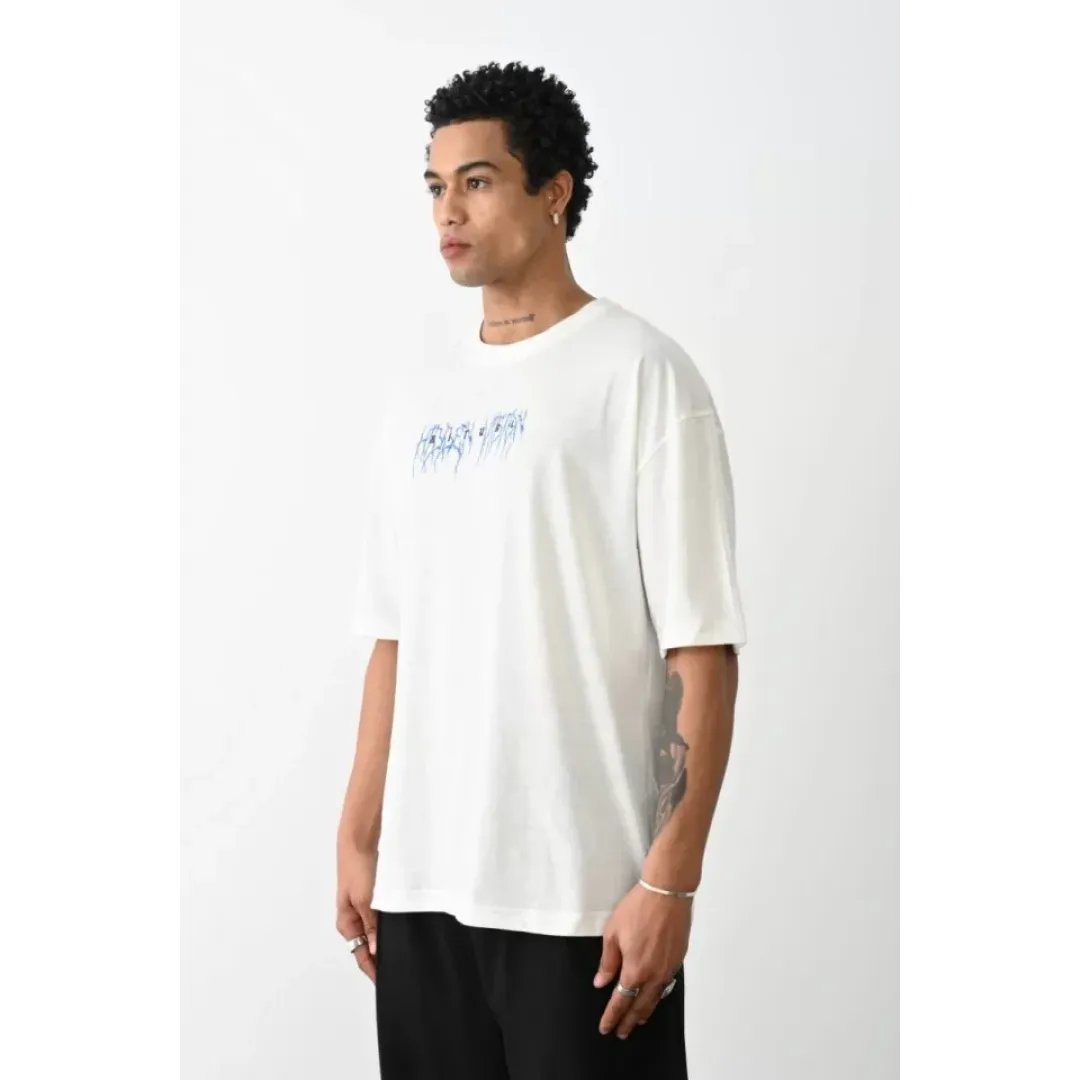 Unisex Baskılı Oversize T-Shirt - Beyaz - 100236 Unisex Baskılı Oversize T-Shirt - Beyaz - 100236