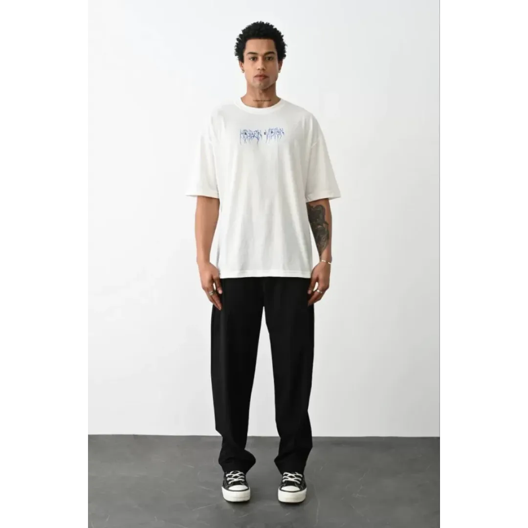 Unisex Baskılı Oversize T-Shirt - Beyaz - 100236 Unisex Baskılı Oversize T-Shirt - Beyaz - 100236