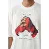 Unisex Baskılı Oversize T-Shirt - Beyaz - 100237