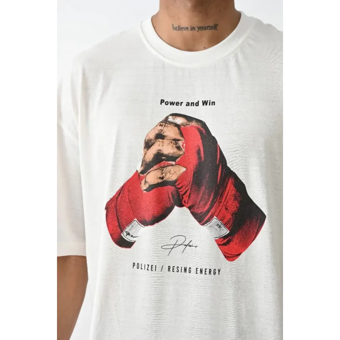 Unisex Baskılı Oversize T-Shirt - Beyaz - 100237