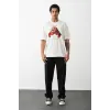Unisex Baskılı Oversize T-Shirt - Beyaz - 100237