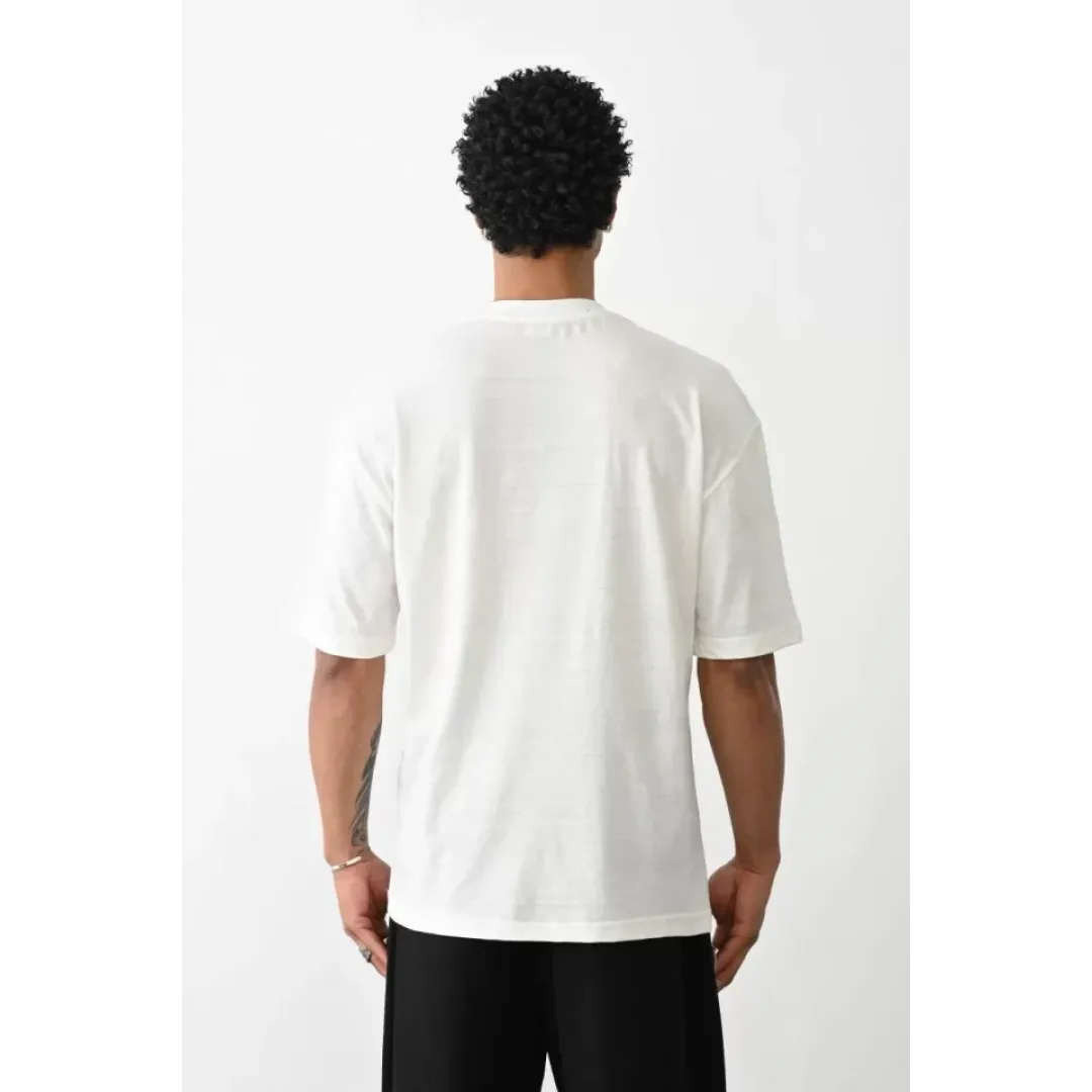 Unisex Baskılı Oversize T-Shirt - Beyaz - 100237