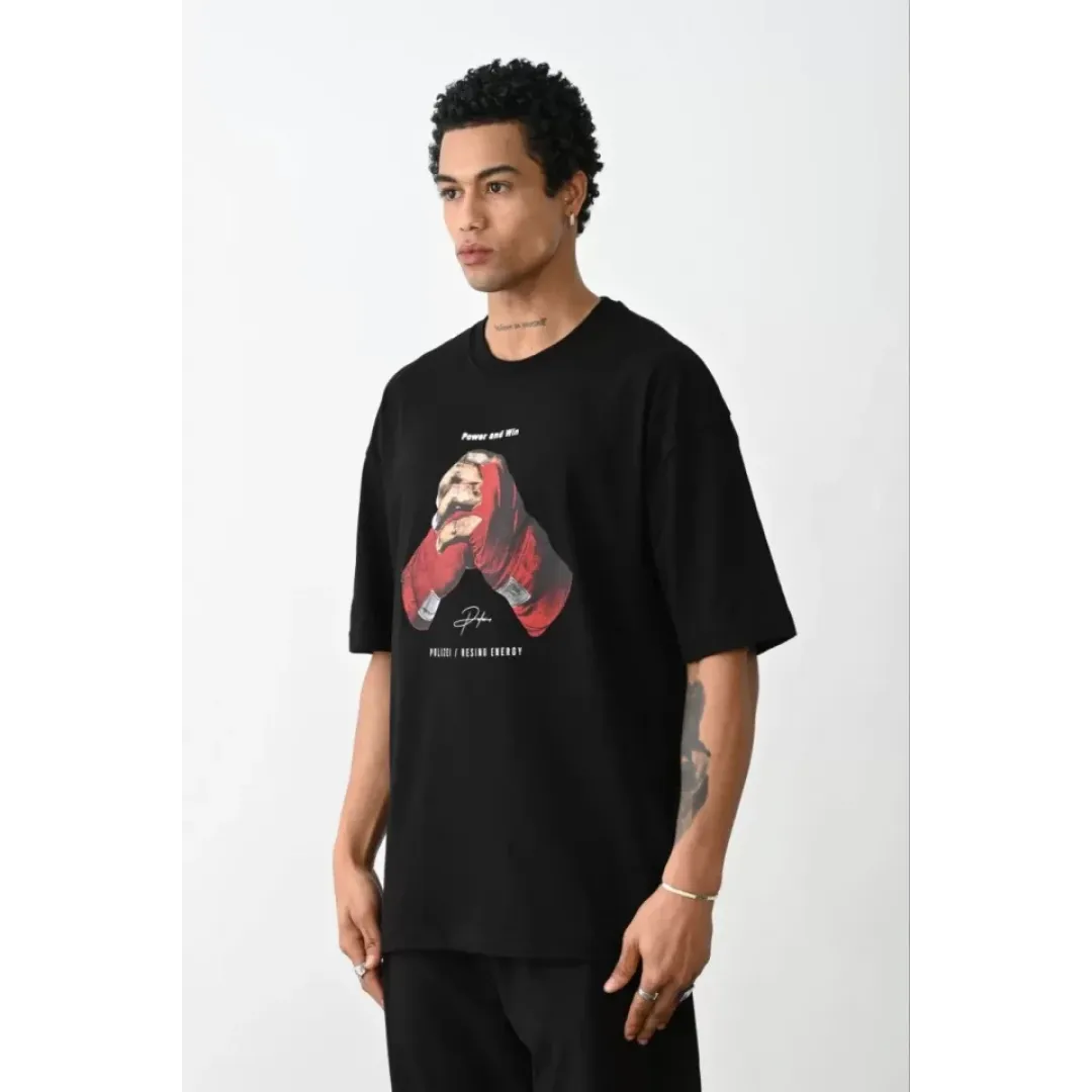 Unisex Baskılı Oversize T-Shirt - Siyah - 100238 Unisex Baskılı Oversize T-Shirt - Siyah - 100238