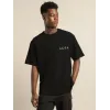 Unisex Bisiklet Yaka Baskılı Oversize T-Shirt - Siyah - 101035