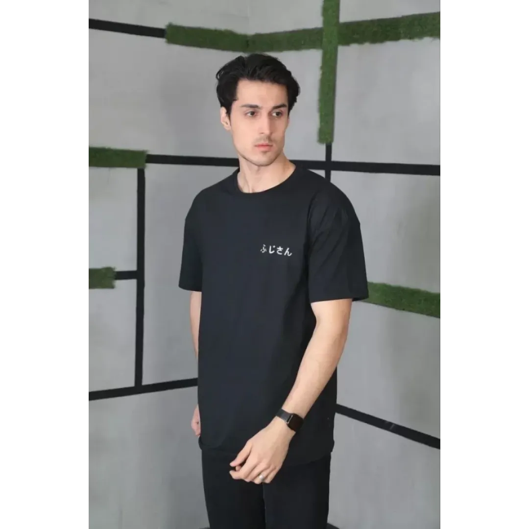 Unisex Bisiklet Yaka Baskılı Oversize T-Shirt - Siyah - 101035