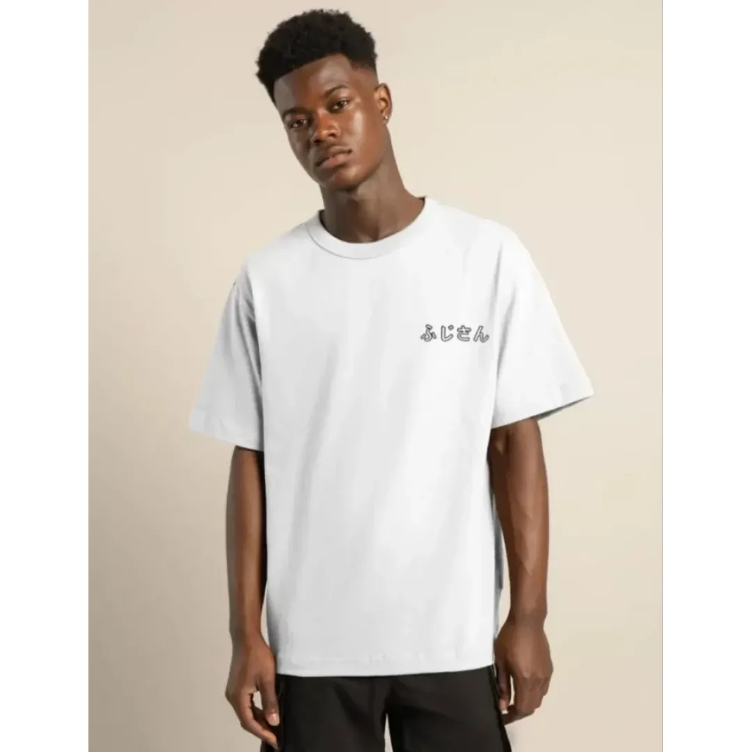 Unisex Bisiklet Yaka Baskılı Oversize T-Shirt - Beyaz - 101036