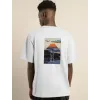 Unisex Bisiklet Yaka Baskılı Oversize T-Shirt - Beyaz - 101036