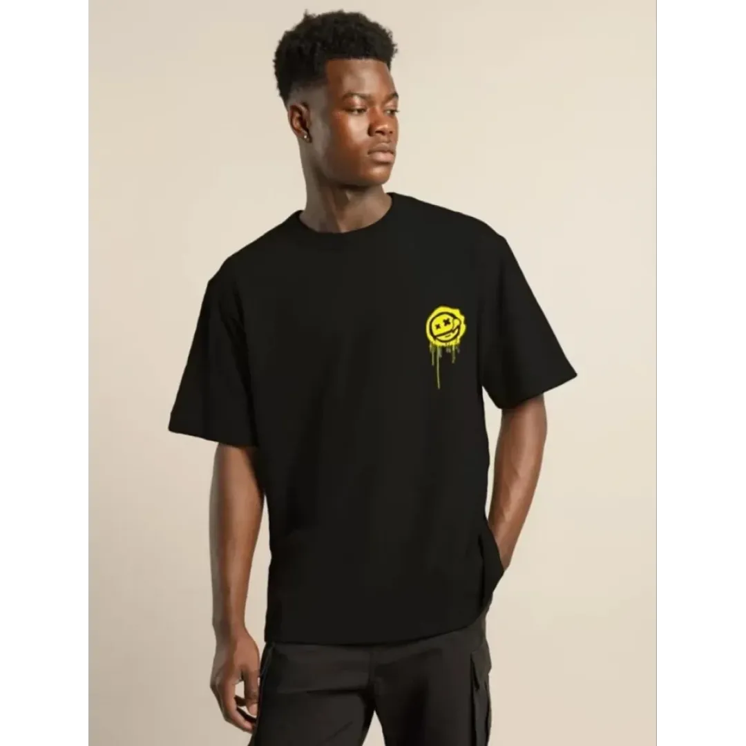 Unisex Bisiklet Yaka Baskılı Oversize T-Shirt - Siyah - 101037 Unisex Bisiklet Yaka Baskılı Oversize T-Shirt - Siyah - 101037