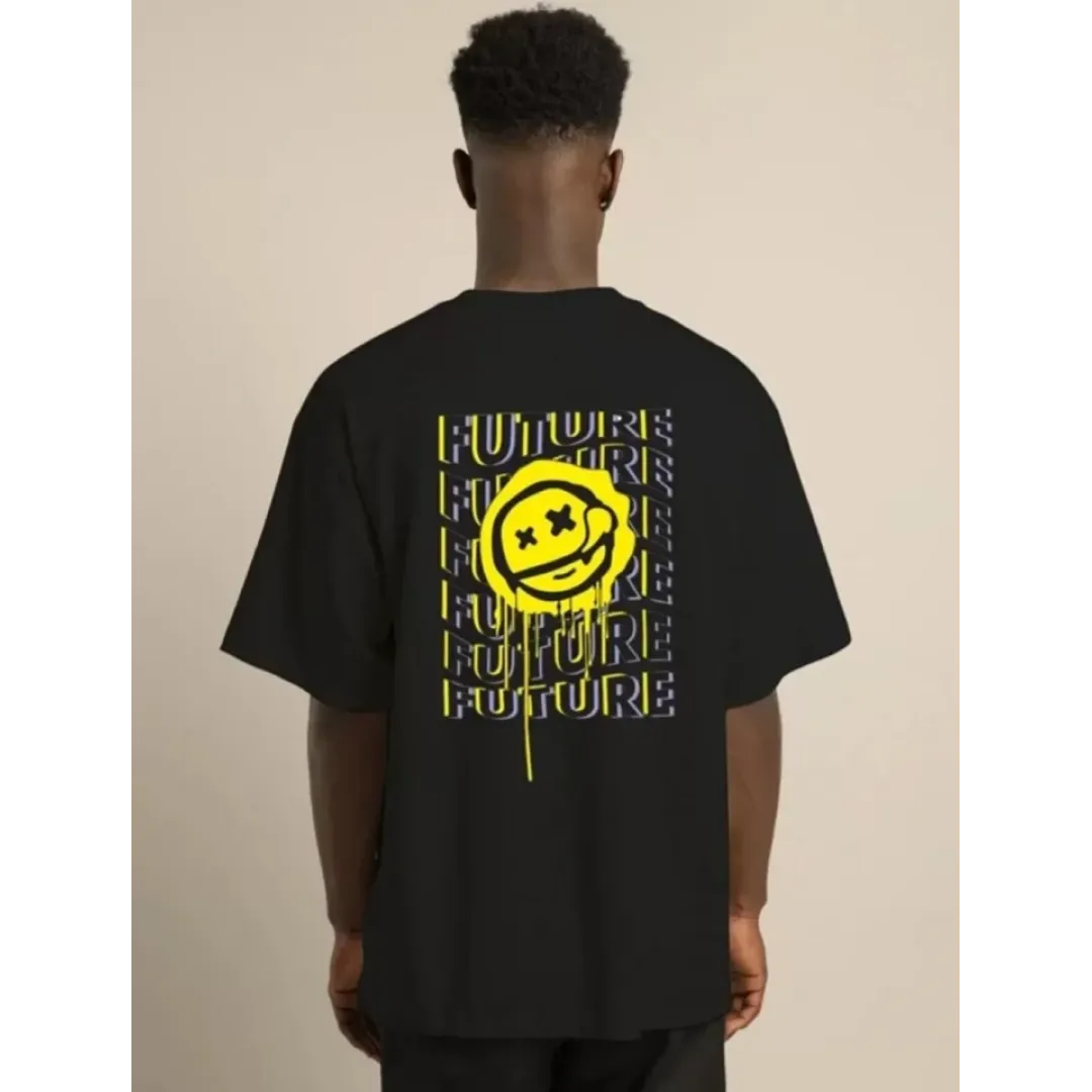 Unisex Bisiklet Yaka Baskılı Oversize T-Shirt - Siyah - 101037 Unisex Bisiklet Yaka Baskılı Oversize T-Shirt - Siyah - 101037