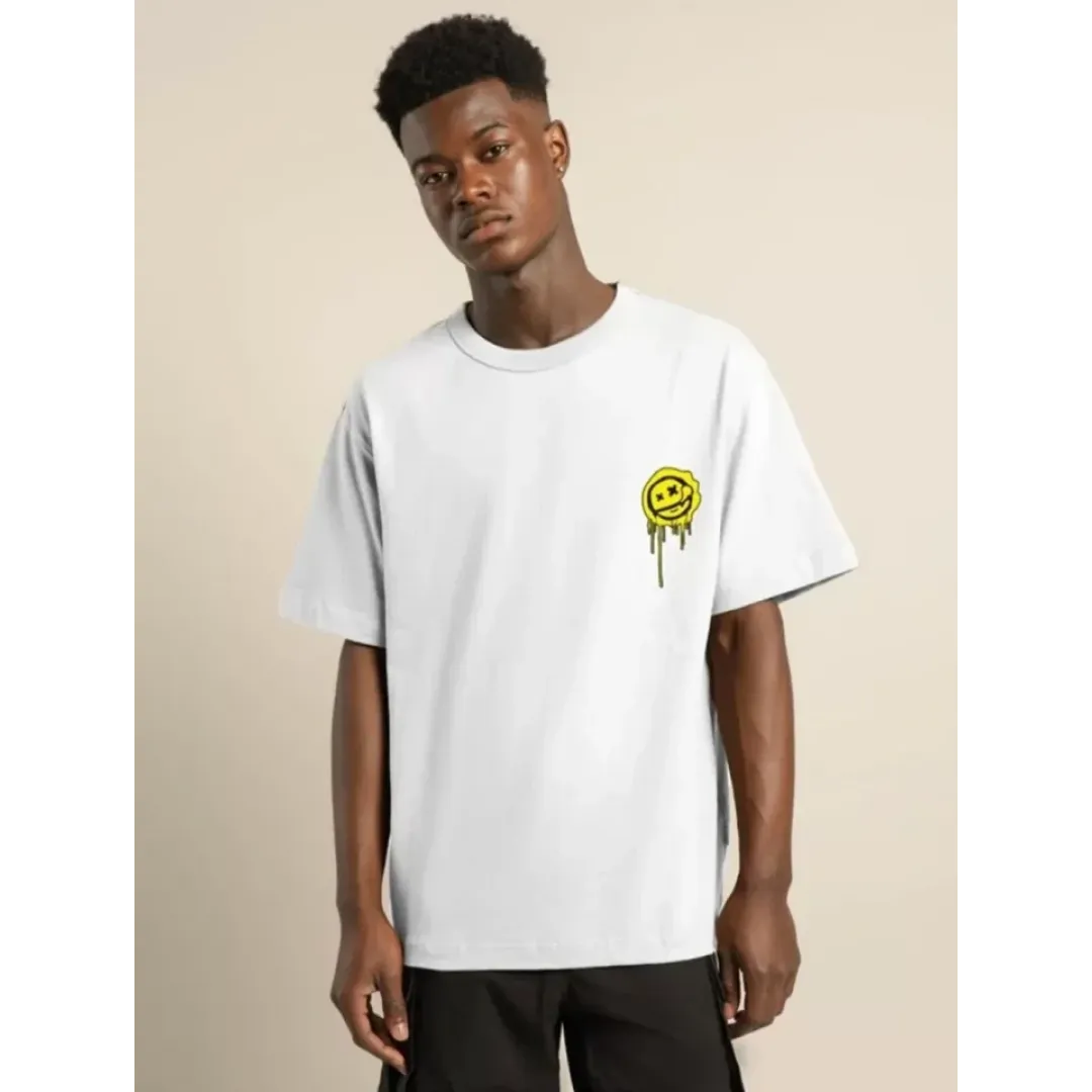 Unisex Bisiklet Yaka Baskılı Oversize T-Shirt - Beyaz - 101038 Unisex Bisiklet Yaka Baskılı Oversize T-Shirt - Beyaz - 101038