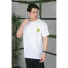 Unisex Bisiklet Yaka Baskılı Oversize T-Shirt - Beyaz - 101038 Unisex Bisiklet Yaka Baskılı Oversize T-Shirt - Beyaz - 101038