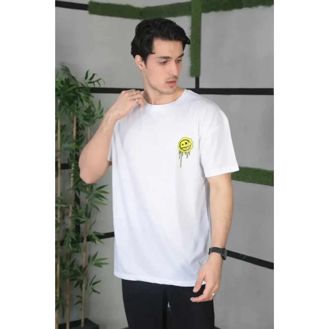 Unisex Bisiklet Yaka Baskılı Oversize T-Shirt - Beyaz - 101038 Unisex Bisiklet Yaka Baskılı Oversize T-Shirt - Beyaz - 101038