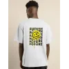 Unisex Bisiklet Yaka Baskılı Oversize T-Shirt - Beyaz - 101038 Unisex Bisiklet Yaka Baskılı Oversize T-Shirt - Beyaz - 101038