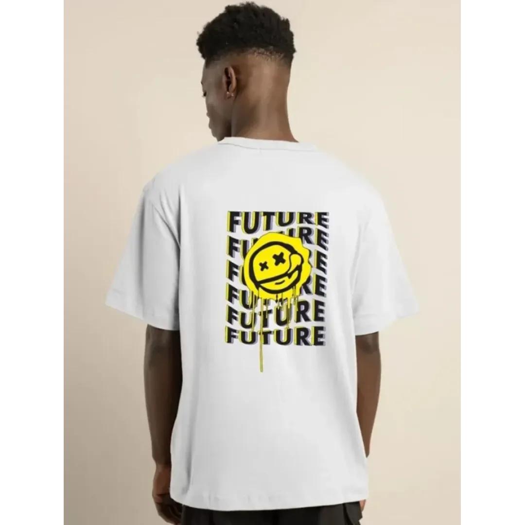 Unisex Bisiklet Yaka Baskılı Oversize T-Shirt - Beyaz - 101038 Unisex Bisiklet Yaka Baskılı Oversize T-Shirt - Beyaz - 101038