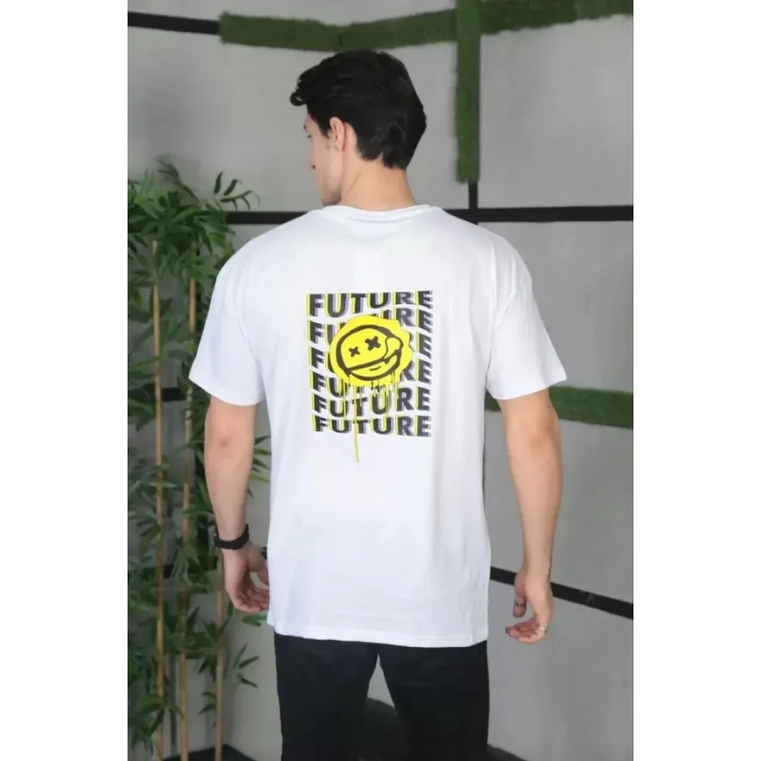 Unisex Bisiklet Yaka Baskılı Oversize T-Shirt - Beyaz - 101038 Unisex Bisiklet Yaka Baskılı Oversize T-Shirt - Beyaz - 101038
