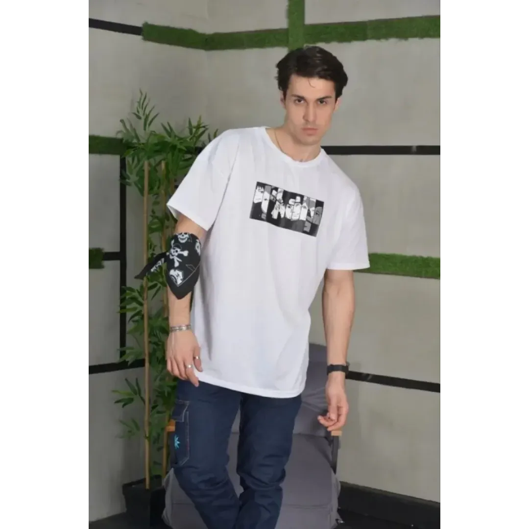 Unisex Bisiklet Yaka Baskılı Oversize T-Shirt - Beyaz - 101040 Unisex Bisiklet Yaka Baskılı Oversize T-Shirt - Beyaz - 101040