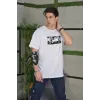 Unisex Bisiklet Yaka Baskılı Oversize T-Shirt - Beyaz - 101040 Unisex Bisiklet Yaka Baskılı Oversize T-Shirt - Beyaz - 101040