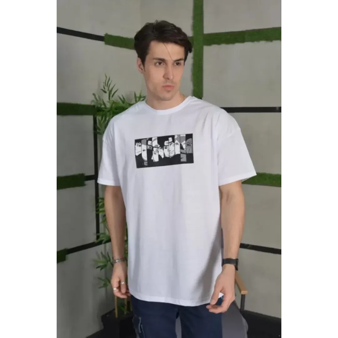 Unisex Bisiklet Yaka Baskılı Oversize T-Shirt - Beyaz - 101040 Unisex Bisiklet Yaka Baskılı Oversize T-Shirt - Beyaz - 101040