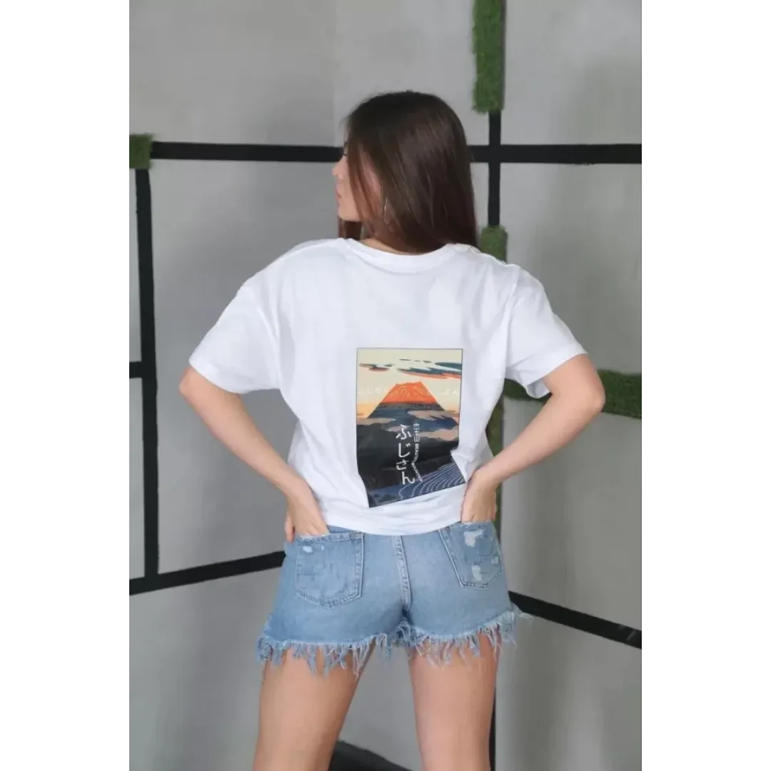 Unisex Bisiklet Yaka Baskılı Oversize T-Shirt- Beyaz - 101043 Unisex Bisiklet Yaka Baskılı Oversize T-Shirt- Beyaz - 101043