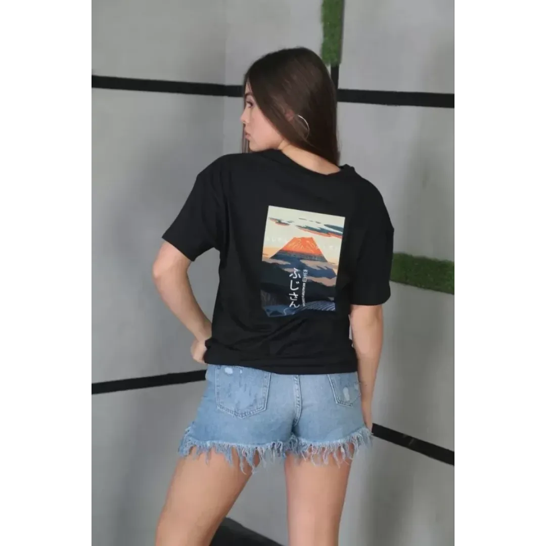Unisex Bisiklet Yaka Baskılı Oversize T-Shirt - Siyah - 101257 Unisex Bisiklet Yaka Baskılı Oversize T-Shirt - Siyah - 101257