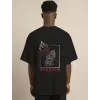 Unisex Bisiklet Yaka Oversize Baskılı T-Shirt - Siyah - 101306 Unisex Bisiklet Yaka Oversize Baskılı T-Shirt - Siyah - 101306