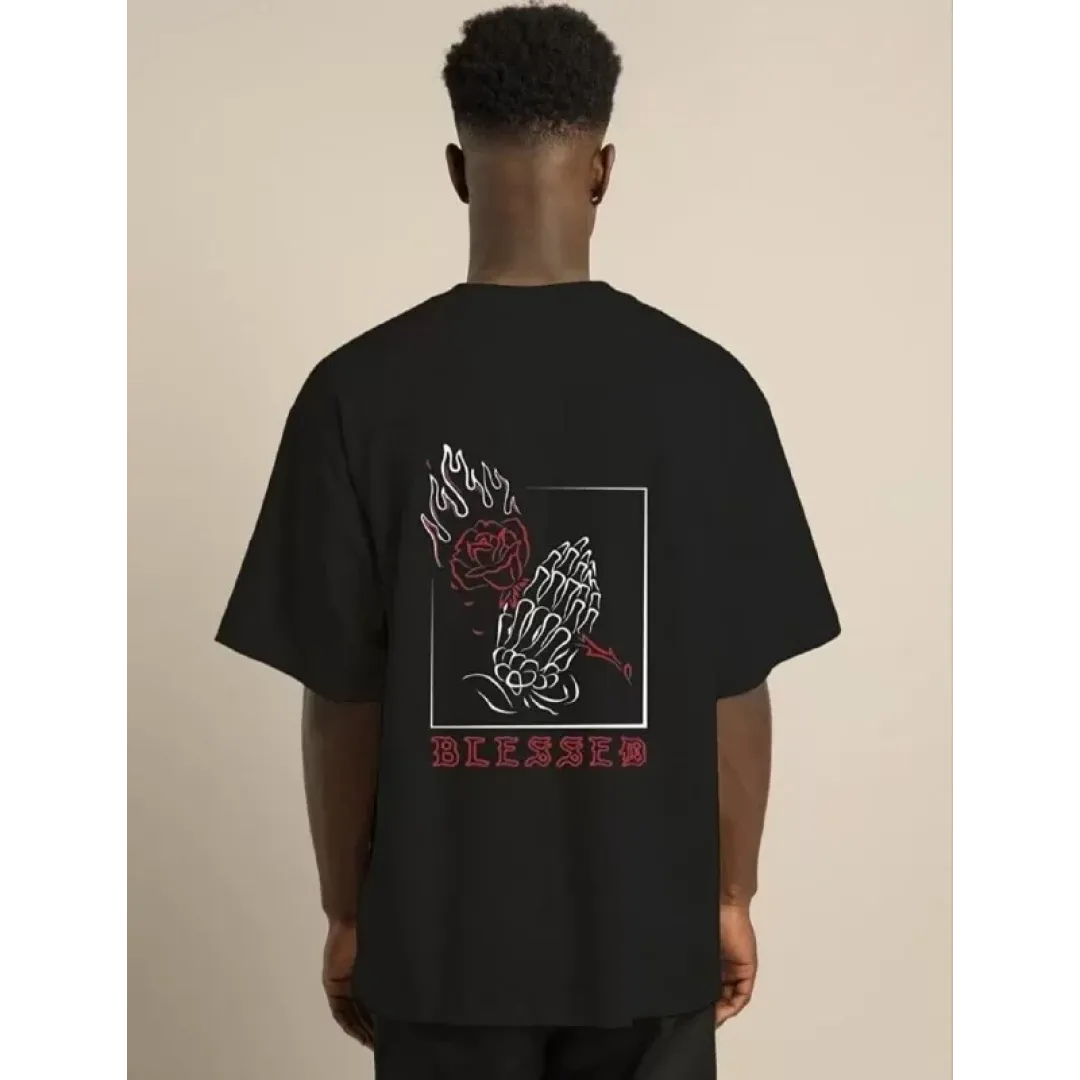 Unisex Bisiklet Yaka Oversize Baskılı T-Shirt - Siyah - 101306 Unisex Bisiklet Yaka Oversize Baskılı T-Shirt - Siyah - 101306