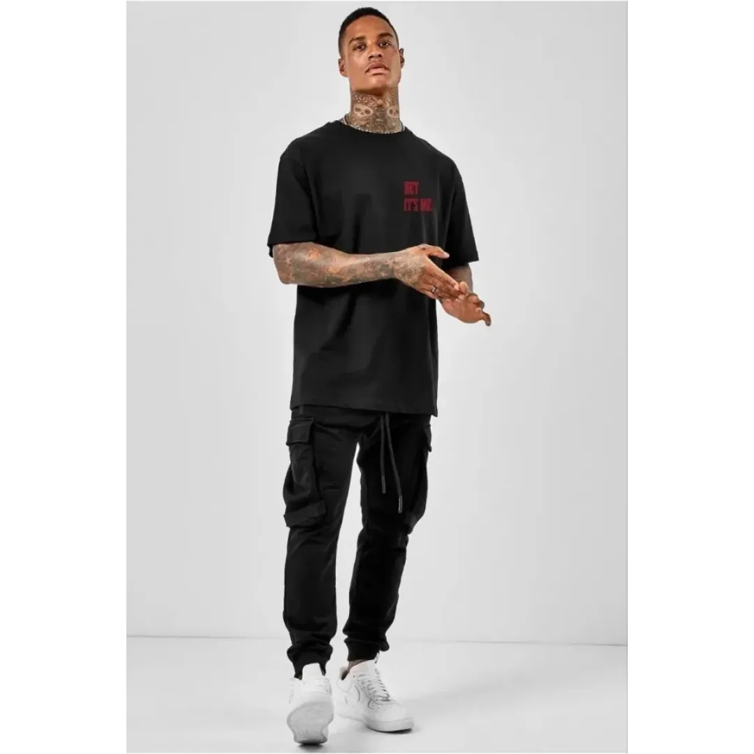 Unisex Bisiklet Yaka Oversize Baskılı T-Shirt - Siyah - 101308 Unisex Bisiklet Yaka Oversize Baskılı T-Shirt - Siyah - 101308