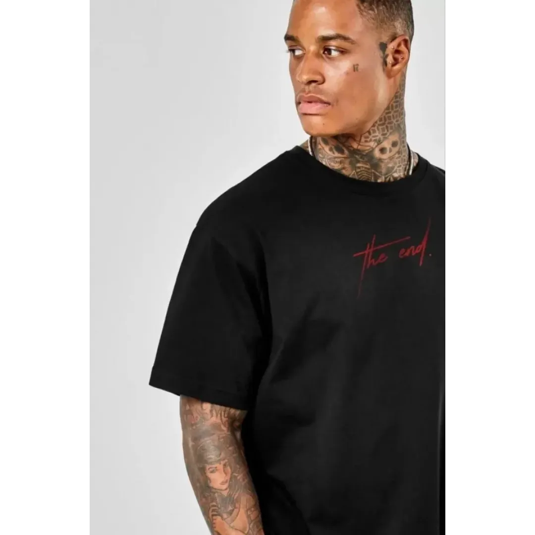 Unisex Baskılı Oversize T-Shirt - Siyah - 101309 Unisex Baskılı Oversize T-Shirt - Siyah - 101309