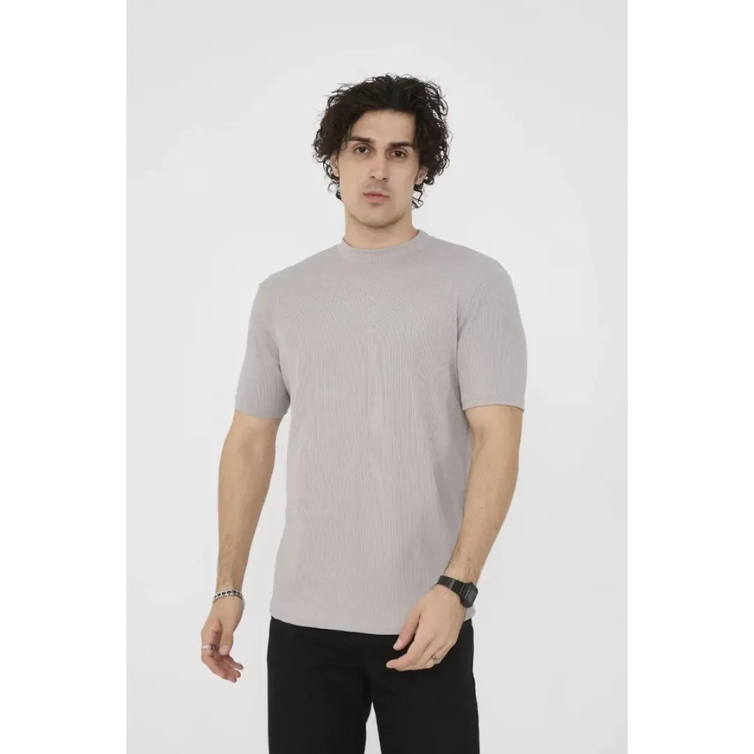 Unisex Bisiklet Yaka Slim Fit T-Shirt- Taş - 101447 Unisex Bisiklet Yaka Slim Fit T-Shirt- Taş - 101447