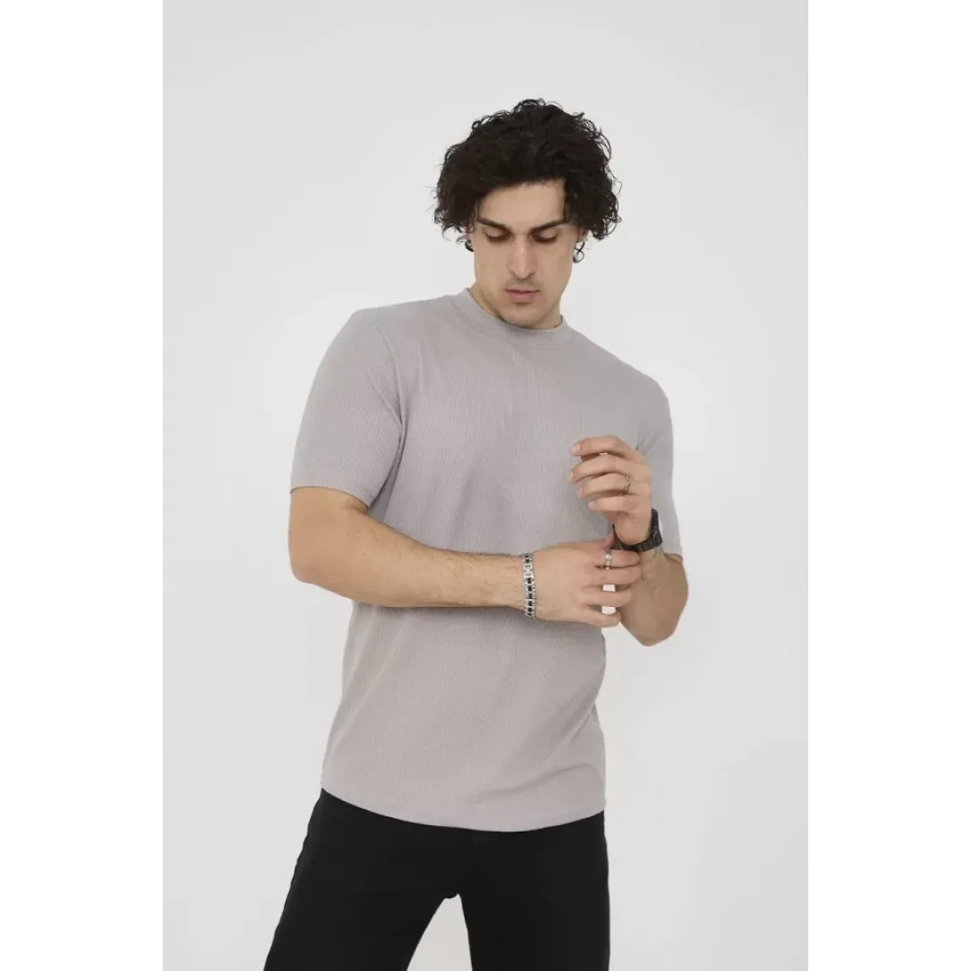 Unisex Bisiklet Yaka Slim Fit T-Shirt- Taş - 101447 Unisex Bisiklet Yaka Slim Fit T-Shirt- Taş - 101447