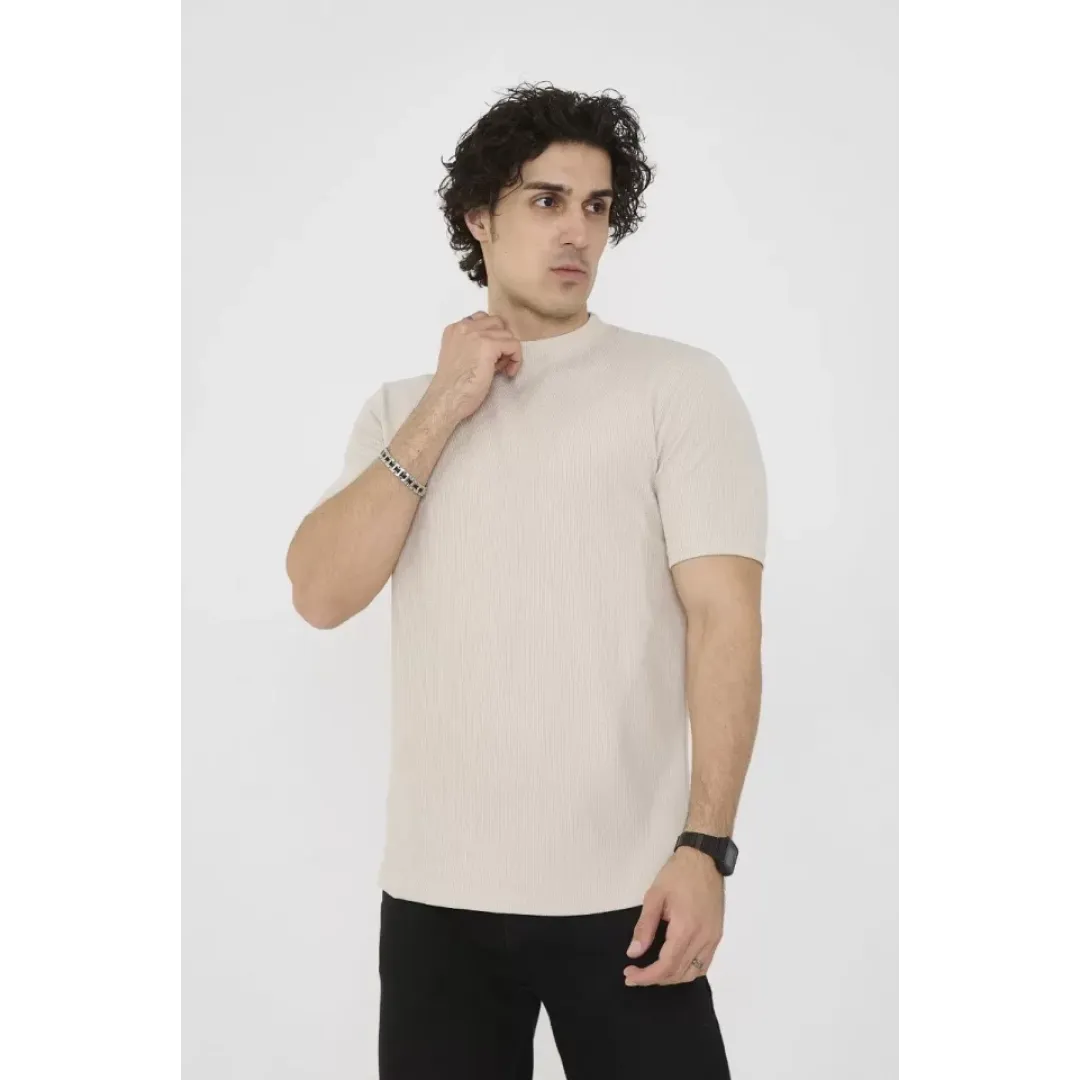 Unisex Bisiklet Yaka Slim Fit T-Shirt- Bej - 101451 Unisex Bisiklet Yaka Slim Fit T-Shirt- Bej - 101451