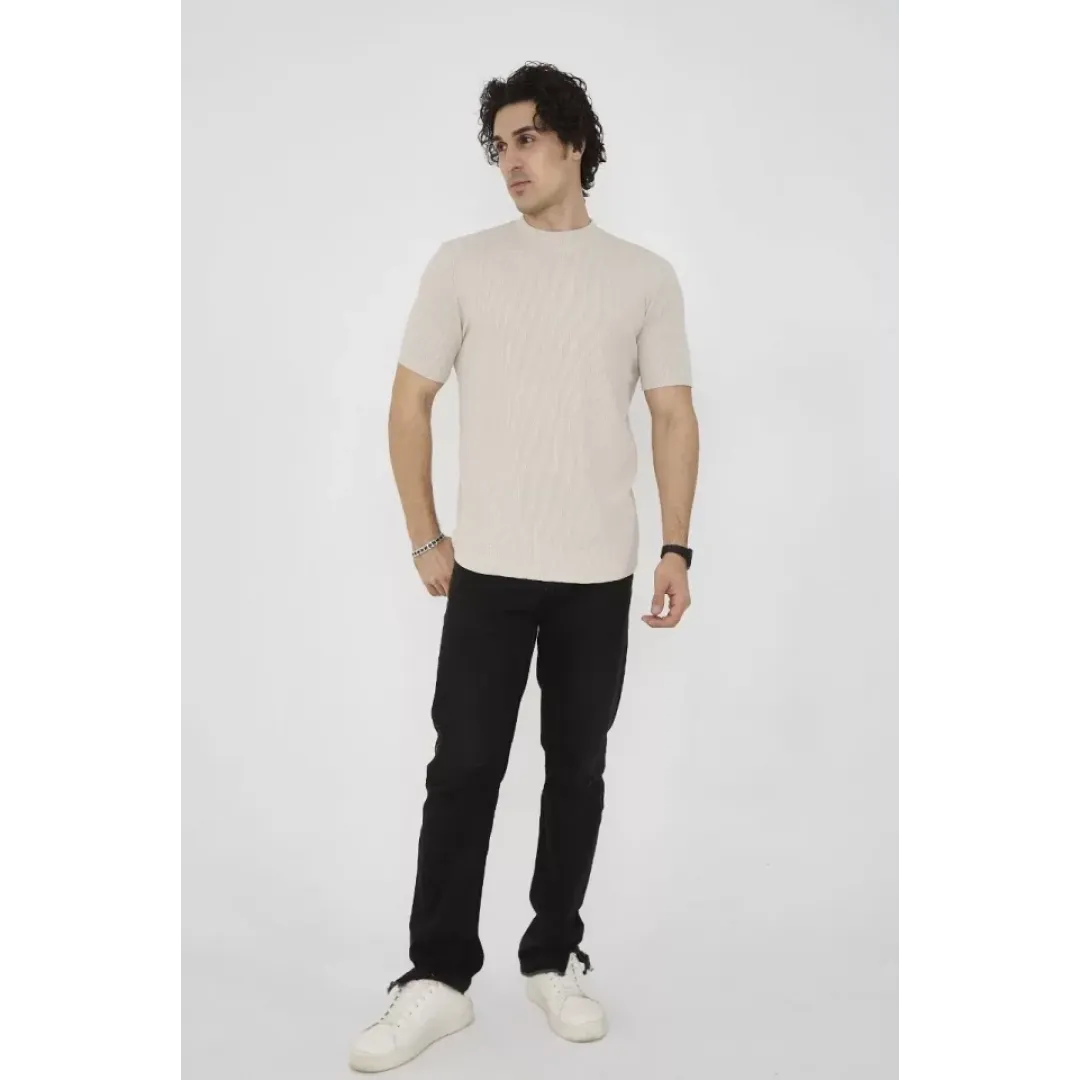Unisex Bisiklet Yaka Slim Fit T-Shirt- Bej - 101451 Unisex Bisiklet Yaka Slim Fit T-Shirt- Bej - 101451