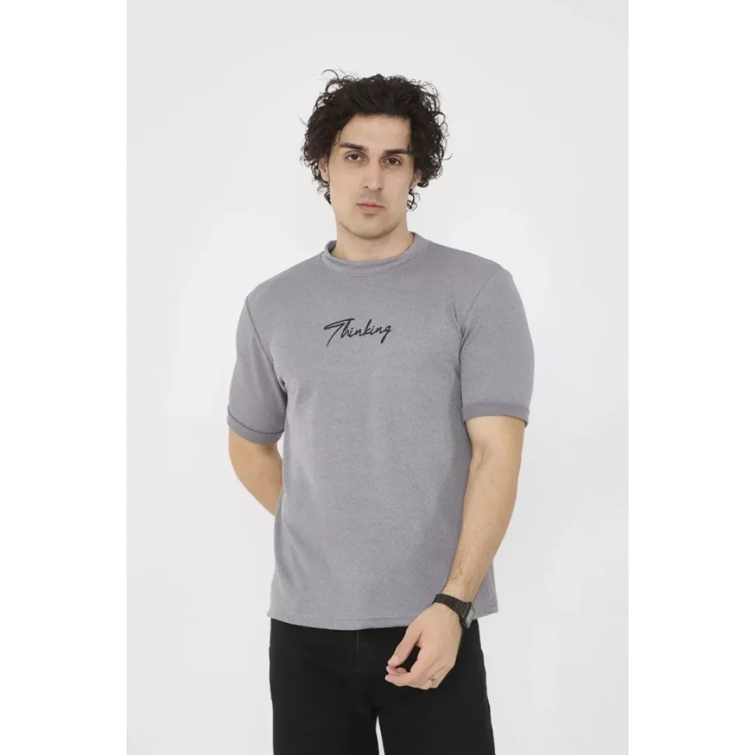 Unisex Bisiklet Yaka Slim Fit T-Shirt- Gri - 101452 Unisex Bisiklet Yaka Slim Fit T-Shirt- Gri - 101452