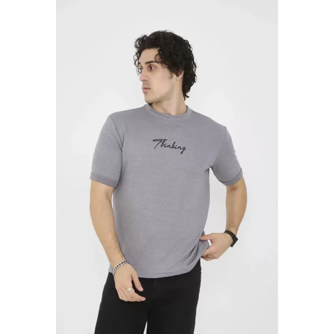 Unisex Bisiklet Yaka Slim Fit T-Shirt- Gri - 101452 Unisex Bisiklet Yaka Slim Fit T-Shirt- Gri - 101452