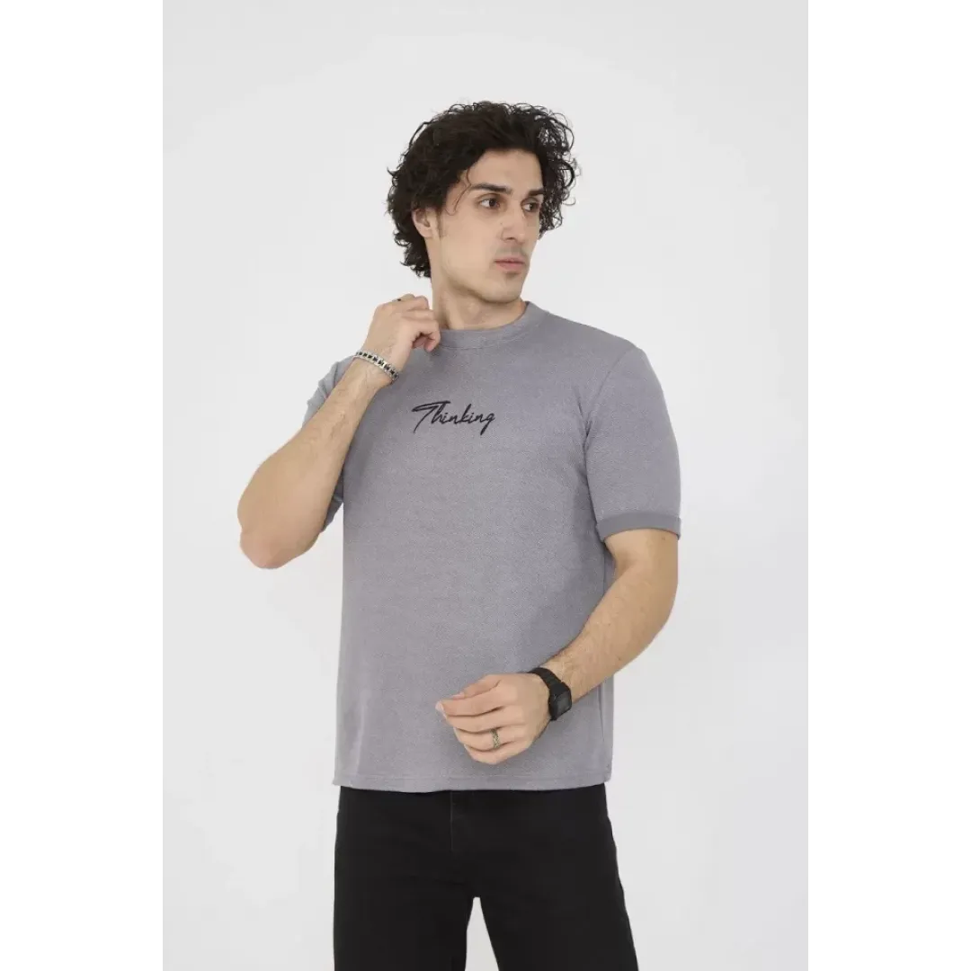 Unisex Bisiklet Yaka Slim Fit T-Shirt- Gri - 101452 Unisex Bisiklet Yaka Slim Fit T-Shirt- Gri - 101452