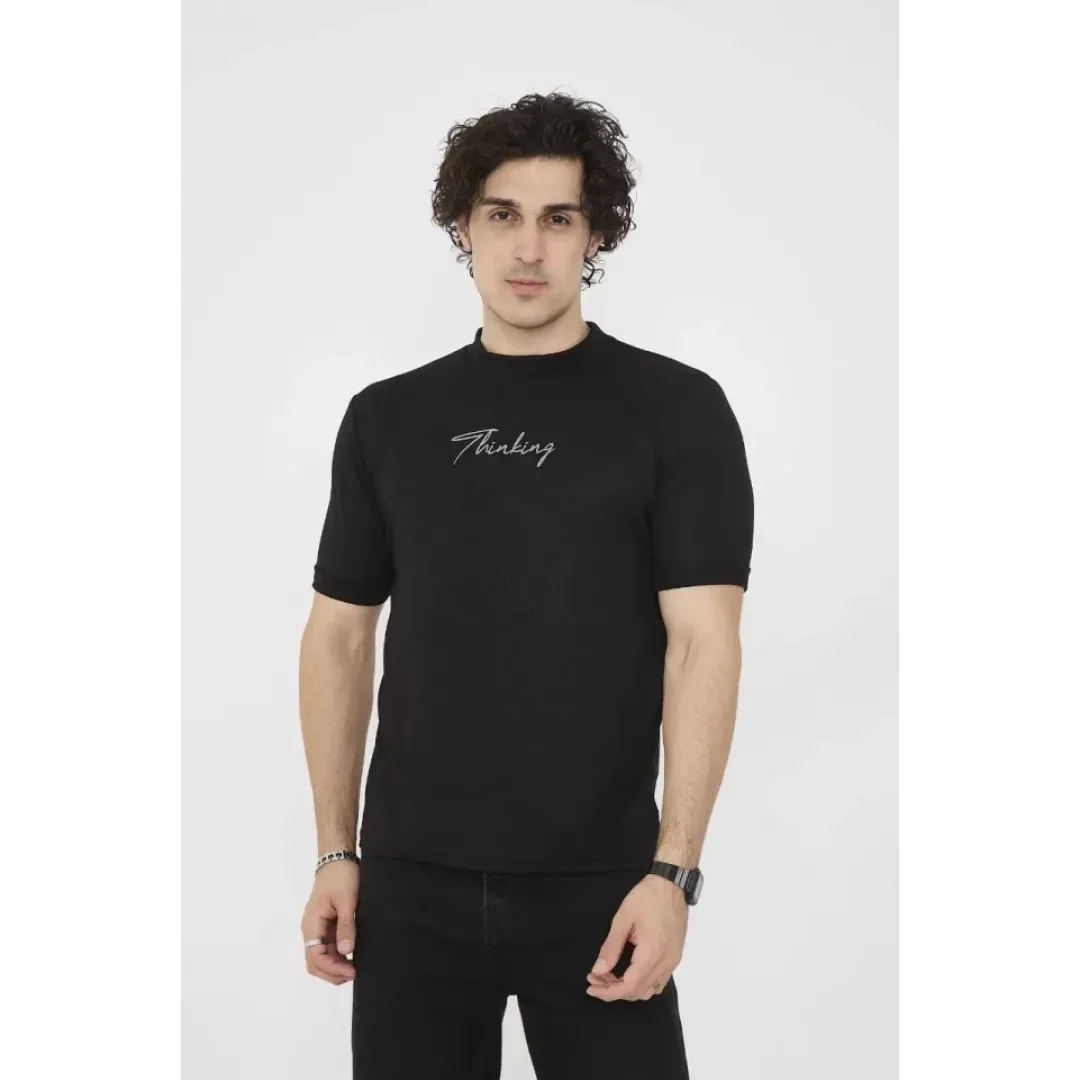 Unisex Bisiklet Yaka Slim Fit T-Shirt- Siyah - 101454 Unisex Bisiklet Yaka Slim Fit T-Shirt- Siyah - 101454