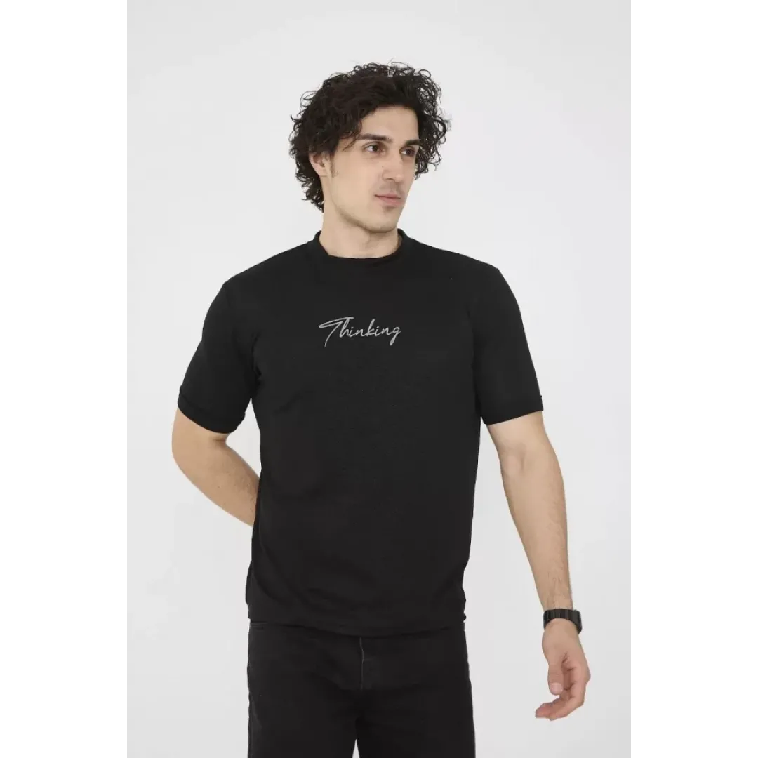 Unisex Bisiklet Yaka Slim Fit T-Shirt- Siyah - 101454 Unisex Bisiklet Yaka Slim Fit T-Shirt- Siyah - 101454
