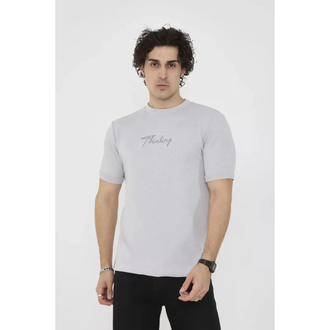 Unisex Bisiklet Yaka Slim Fit T-Shirt- Boyalı Gri - 101455 Unisex Bisiklet Yaka Slim Fit T-Shirt- Boyalı Gri - 101455