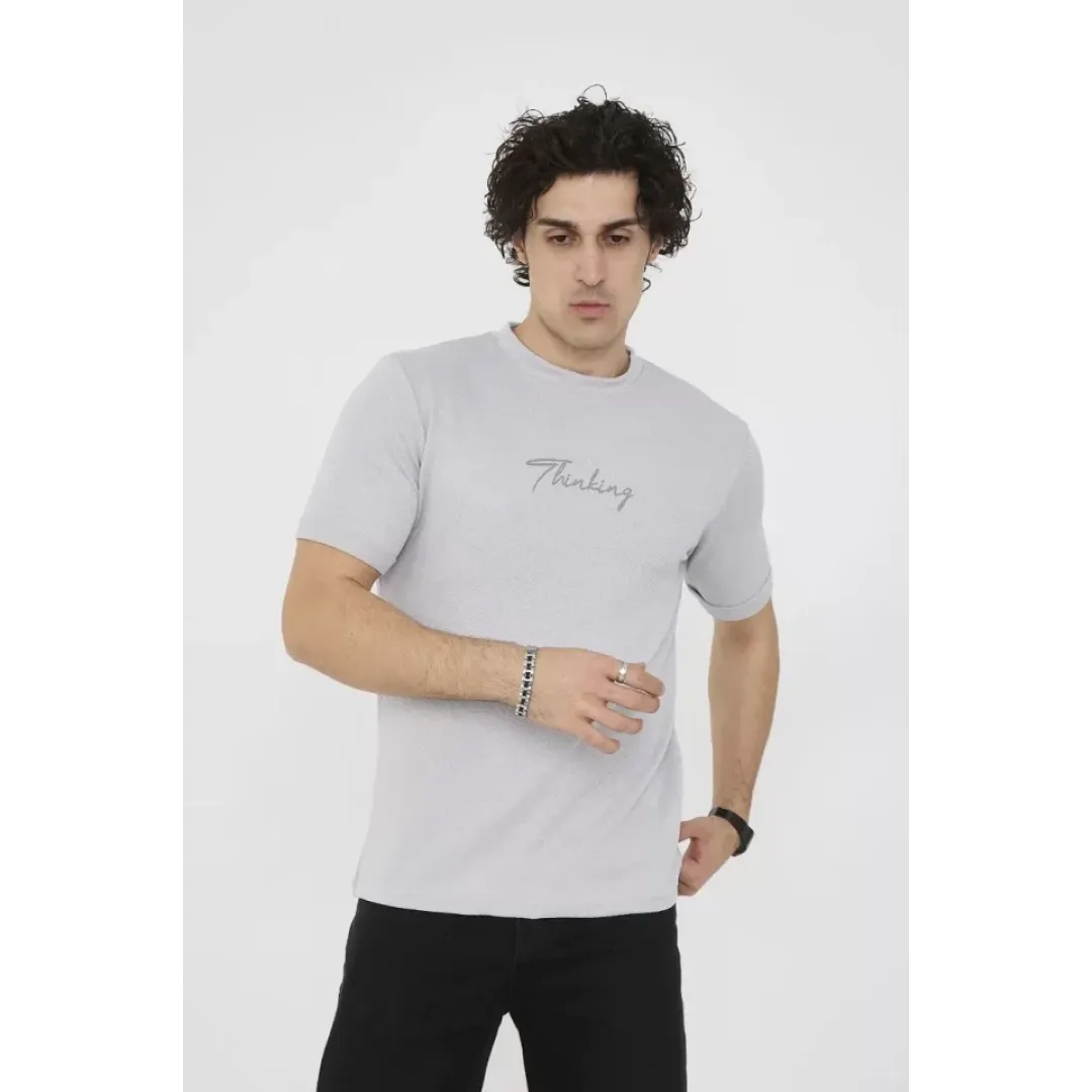 Unisex Bisiklet Yaka Slim Fit T-Shirt- Boyalı Gri - 101455 Unisex Bisiklet Yaka Slim Fit T-Shirt- Boyalı Gri - 101455