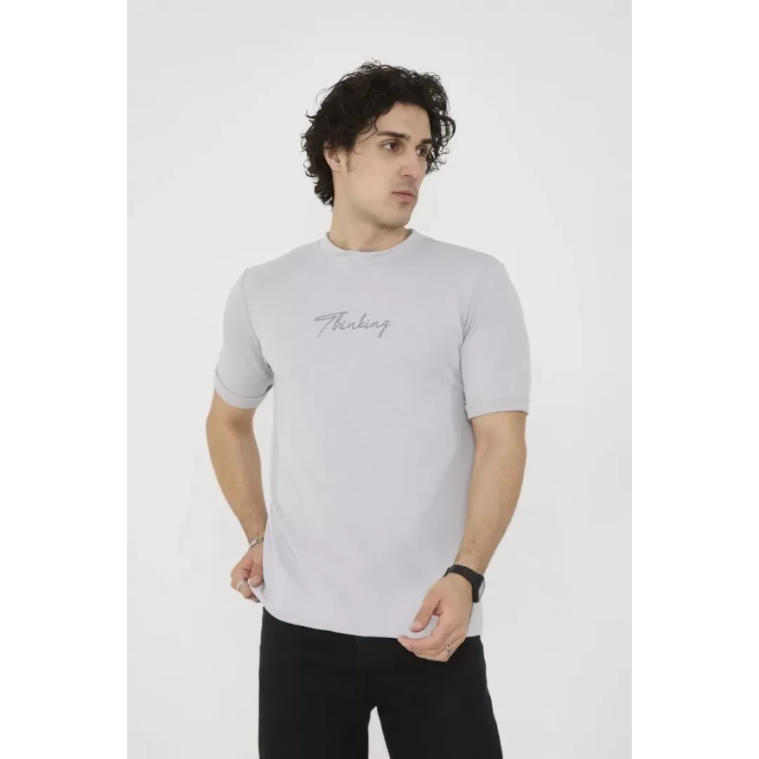 Unisex Bisiklet Yaka Slim Fit T-Shirt- Boyalı Gri - 101455 Unisex Bisiklet Yaka Slim Fit T-Shirt- Boyalı Gri - 101455