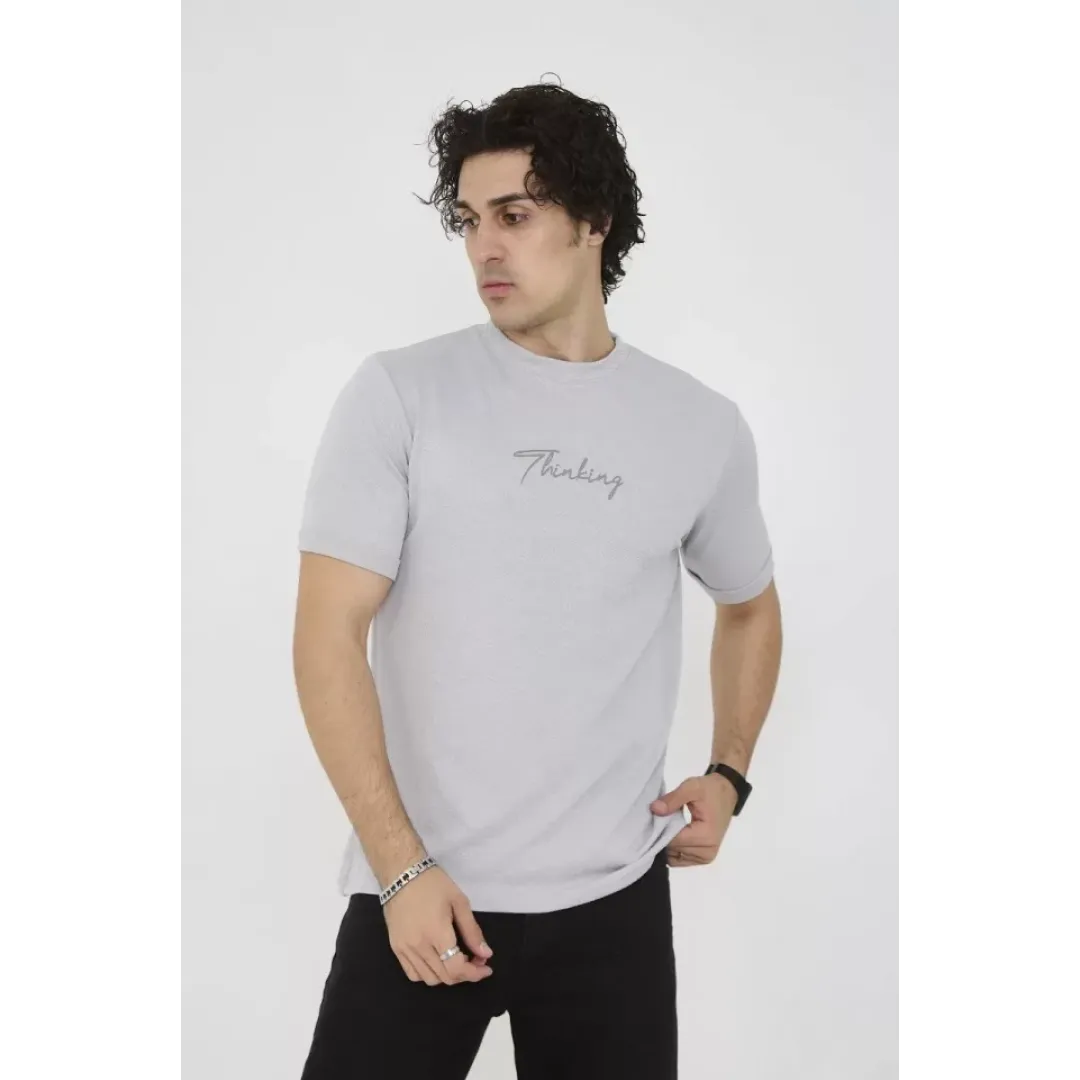 Unisex Bisiklet Yaka Slim Fit T-Shirt- Boyalı Gri - 101455 Unisex Bisiklet Yaka Slim Fit T-Shirt- Boyalı Gri - 101455