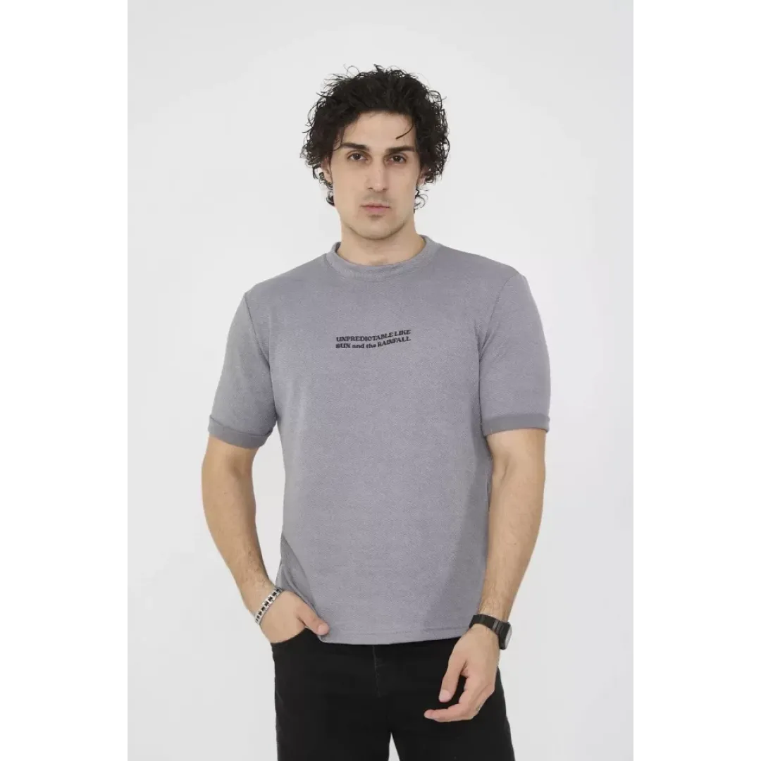 Unisex Bisiklet Yaka Slim Fit T-Shirt- Gri - 101459 Unisex Bisiklet Yaka Slim Fit T-Shirt- Gri - 101459
