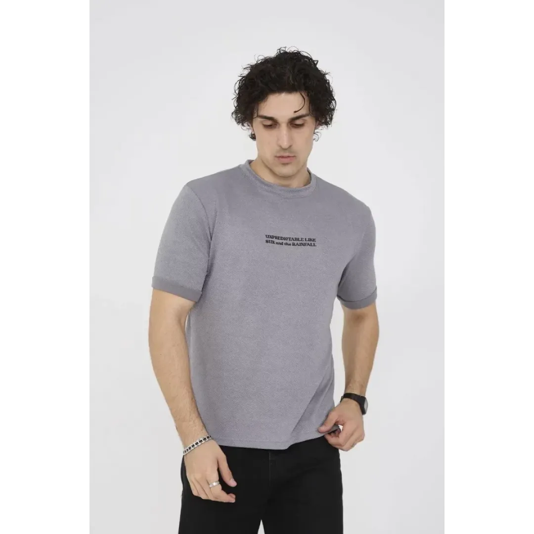 Unisex Bisiklet Yaka Slim Fit T-Shirt- Gri - 101459 Unisex Bisiklet Yaka Slim Fit T-Shirt- Gri - 101459