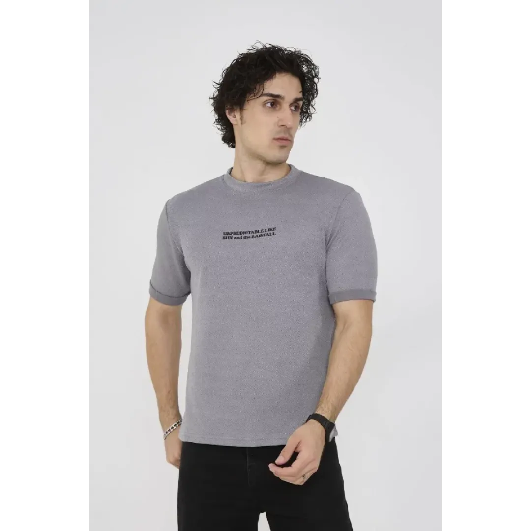 Unisex Bisiklet Yaka Slim Fit T-Shirt- Gri - 101459 Unisex Bisiklet Yaka Slim Fit T-Shirt- Gri - 101459