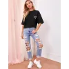 Bisiklet Yaka Baskılı Oversize T-Shirt - Siyah - 101465 Bisiklet Yaka Baskılı Oversize T-Shirt - Siyah - 101465