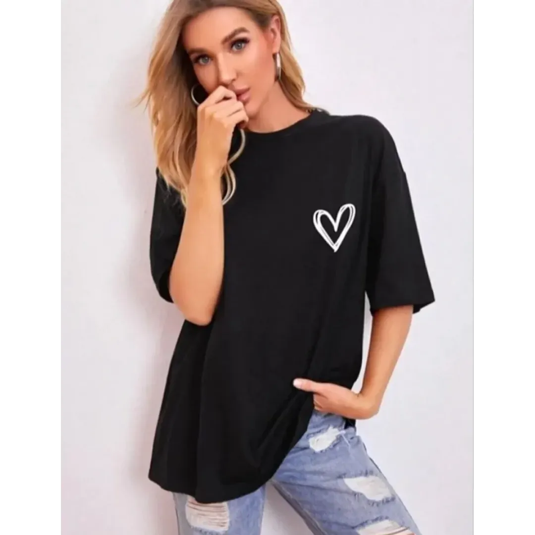 Bisiklet Yaka Baskılı Oversize T-Shirt - Siyah - 101465 Bisiklet Yaka Baskılı Oversize T-Shirt - Siyah - 101465